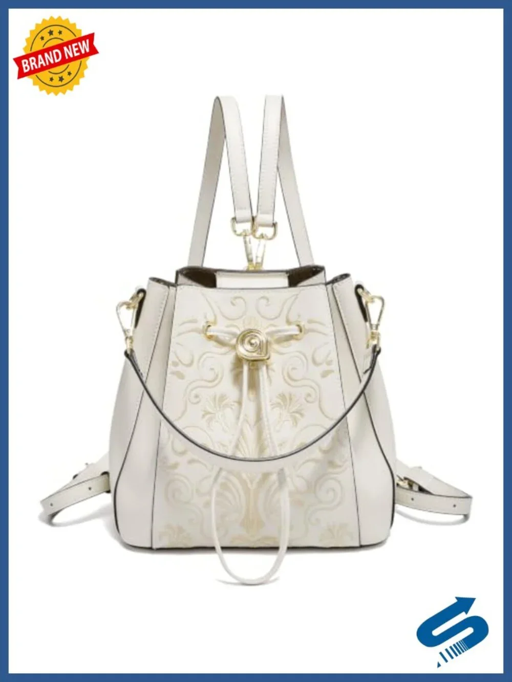 Women's Embroidery Leather Fashion Backpack Shoulder Handbag Vintage Purse